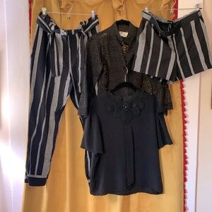 🖤 Lot of 4 striped pants and shorts with 2 vintage black top, goth, Wednesday